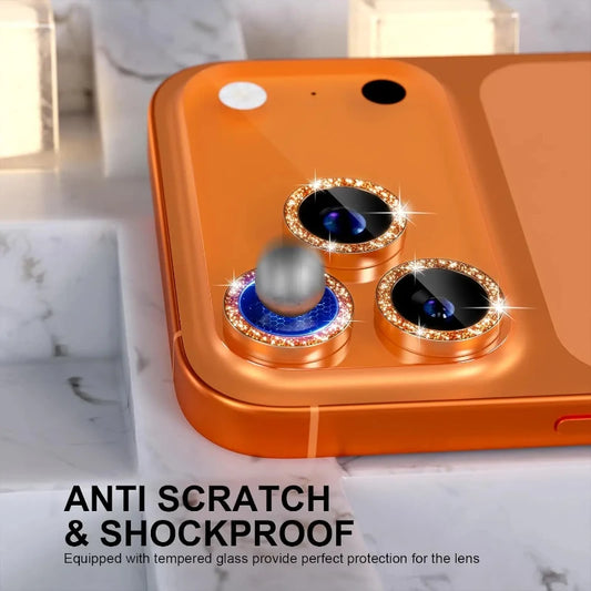 Bling Glitter Diamond Metal Frame Camera Protector For IPhone 18 Pro Max 17 Pro 17 Alloy Lens Tempered Glass Film Ring Cover Cap