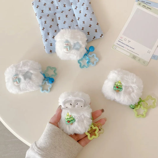 Snowman Christmas Plush Shell For AirPods Pro 3 Case Bluetooth Earphone Shell For AirPods 4 3 1 2 Pro2 Pro Cover With Star Bells
