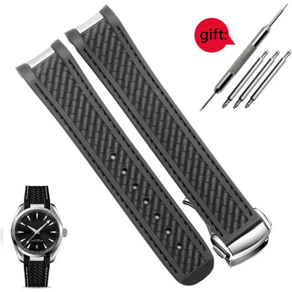 Rubber Watchband For Omega AT150 Seamaster 300 AQUA TERRA Diving watches straps Black Blue Silicone Watch Strap 20mm bracelet