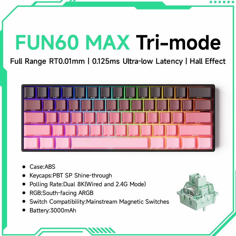 MONSGEEK FUN60 PRO&MAX HE Machanical Keyboard Magnetic Switch 60% Wireless Gaming Keyboard Rapid Trigger 8K ARGB Custom Keyboard