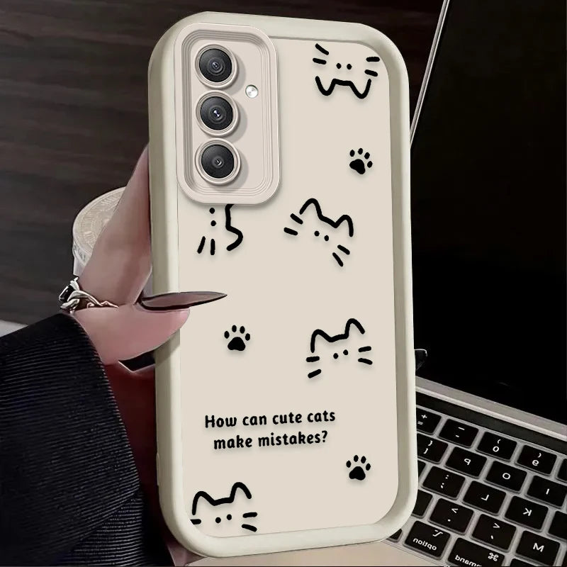 Cute Line Cat Dog Footprint Phone Case For Samsung Galaxy A14 A15 5G S21 S22 S23 S24 5G FE Plus Ultra A25 A35 A52 A53 A54 A55 5G