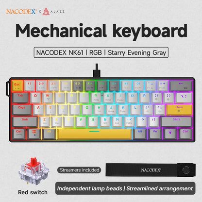 AJAZZ NK61 Wired Gaming Mechanical Keyboard 60% RGB Hot-Swappable 61 Keys Red Switch Mini Keyboard for Gamer PC