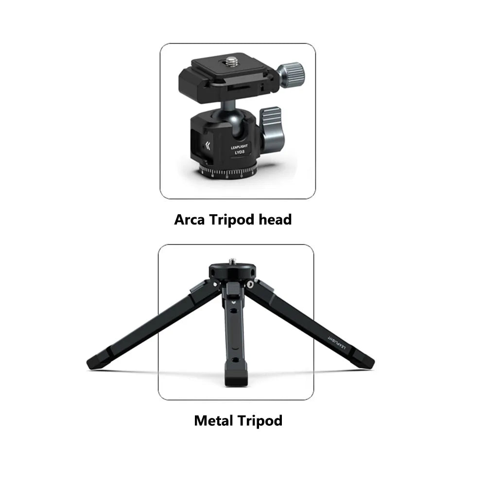 2025 Aluminum Mini Tripod w 360 Ball head Arca Plate Cold Shoe Metal Tripod for Iphone Samsung Phone DSLR Camera LED Light Mic