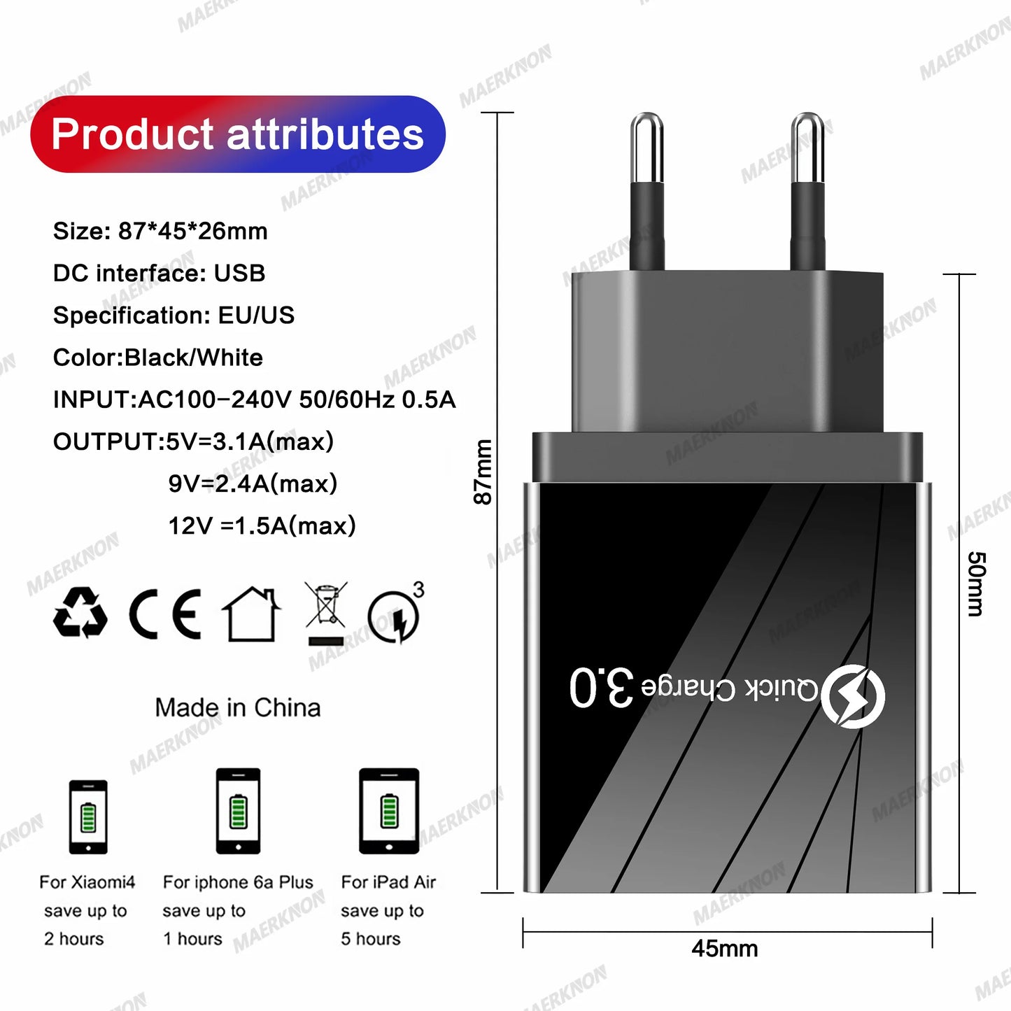 3A USB Charger 4 Ports USB Quick Charge 3.0 EU US Plug For iPhone Samsung Xiaomi Poco Fast Charging Mobile Phone Charger Adapter