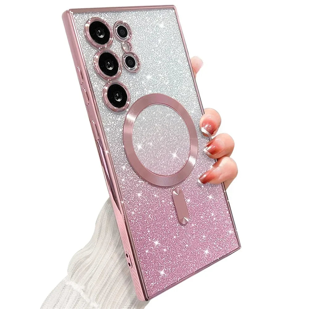 Sparkle Cover For Samsung Galaxy S25 S24 S23 Plus S22 S21 S20 FE S24FE S23FE S21FE S20FE Glitter Note 20 Ultra A56 MagSafe Case