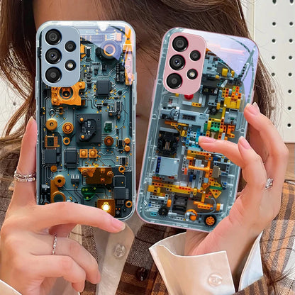 Mechanical device black For Samsung Galaxy S10 4G S20 11E 30 S21 22 S24 Fe Pro S23 S25 Ultra 5G S9 Tempered Glass Phone Case