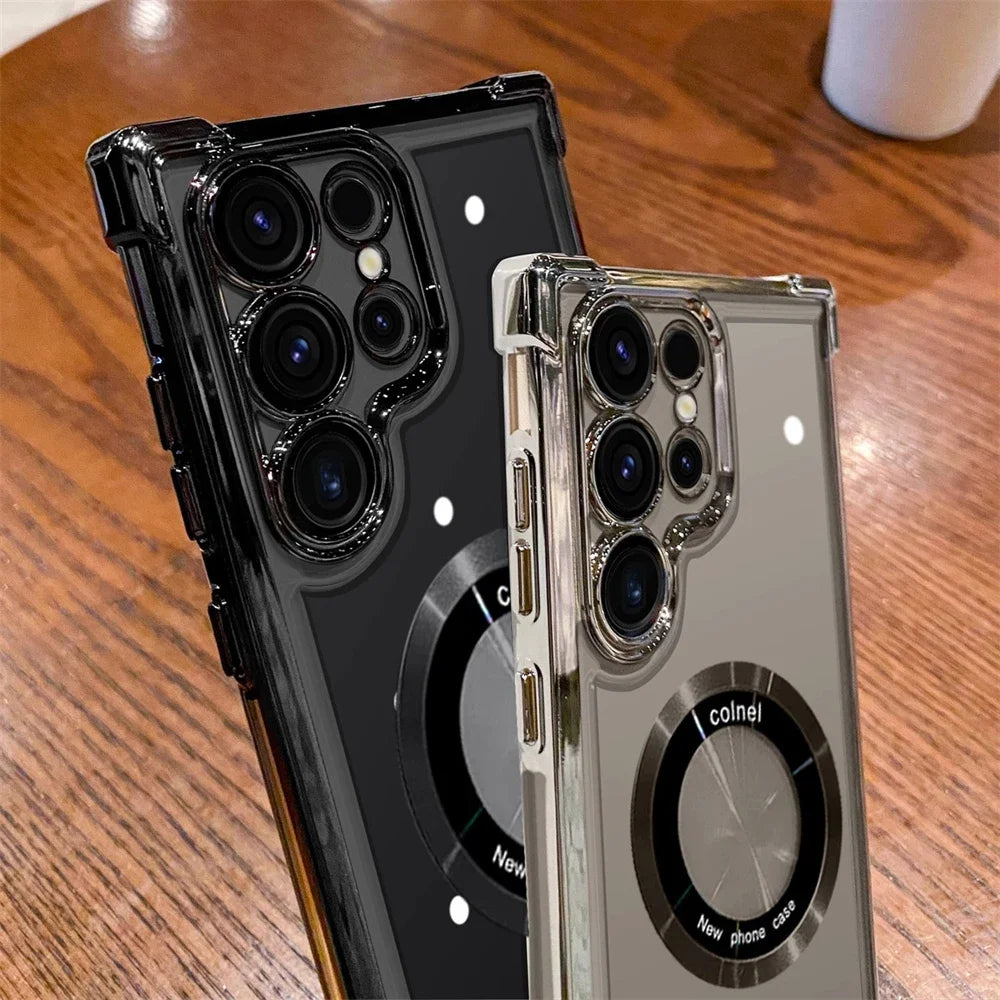 Luxury Magsafe Plating Case For Samsung Galaxy S25 Edge S24 Ultra S23 FE S22Plus S21 20 Shockproof Transparent Bumper Back Cover