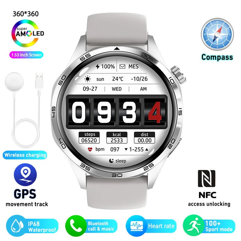 For HUAWEI GT5 Pro GPS NFC Smart Watch Men 360*360 AMOLED Screen Heart rate Bluetooth Call IP67 Waterproof Man Smartwatch 2025