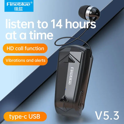 Fineblue F520 Bluetooth Earphones Wireless Headset Lotus One Ear Retractable Auricular Handsfree Headphone Lavalier Clip