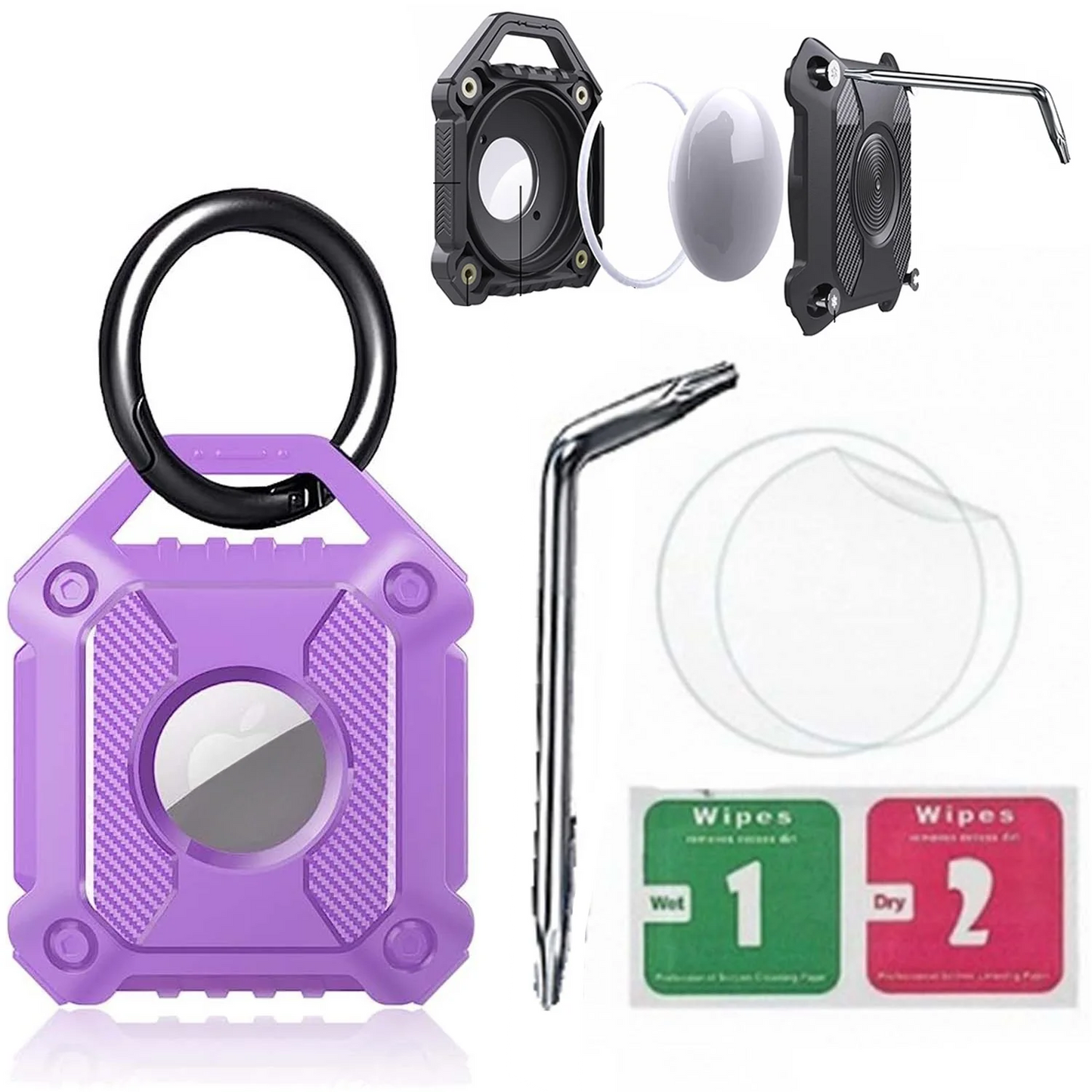 Waterproof AirTag Keychain Holder tag Lock Case Wire Cable,  Anti-Lost Protective Case with Keyring for Luggage, Key, Backpack