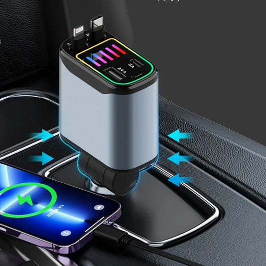 Retractable Car Charger Fast Charging Dual USB Ports Compact Car Phone Charger with LED Light for Travel Compatible All Phones