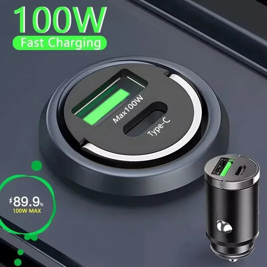 Mini 100W PD QC Pull Ring Fast Charging Car Charger USB C Car Phone Charger Adapter For iPhone Xiaomi Samsung Huawei