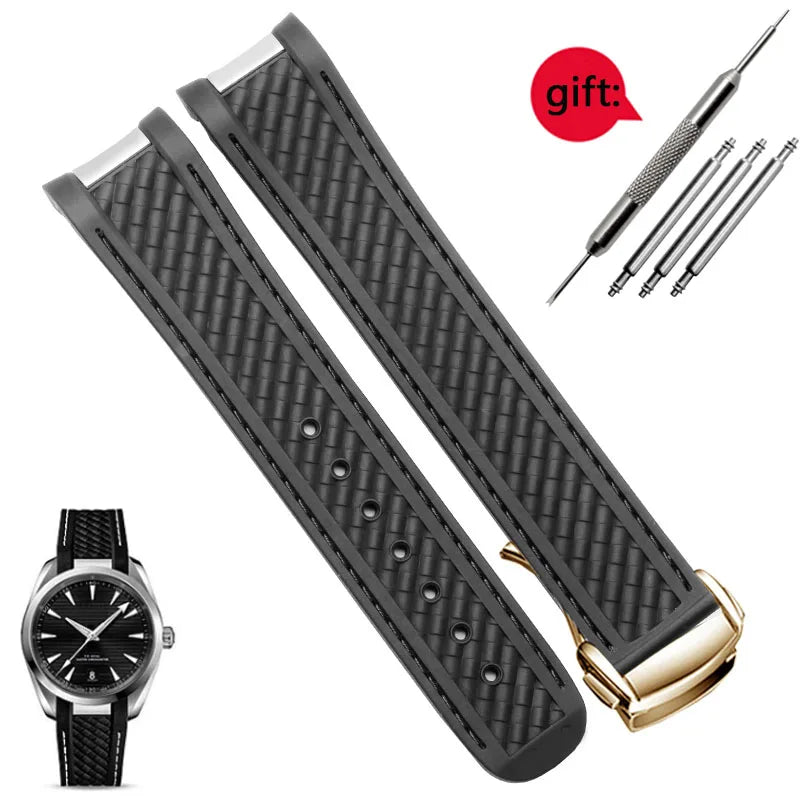 Rubber Watchband For Omega AT150 Seamaster 300 AQUA TERRA Diving watches straps Black Blue Silicone Watch Strap 20mm bracelet