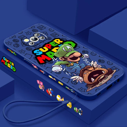 S-Super M-Marios B-Bros Liquid Left Rope For Xiaomi Mi Poco X6 X5 X4 X3 M6 M5 M5S M4 M3 F5 F4 F3 Pro 5G Cover Phone Case