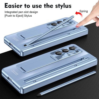 With Touch Pen Tempered Glass Film Stand Fold Phone Cover for Samsung Galaxy Z Fold 6 5 4 5G 360 Full Protection Hinge Case