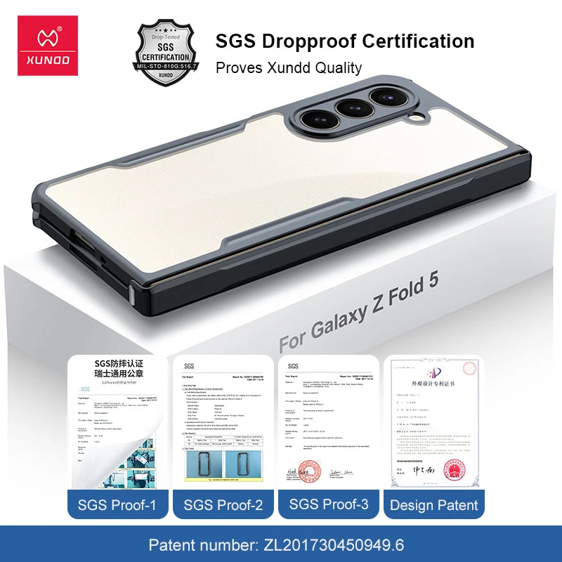 Xundd For Samsung Galaxy Z Fold 3 4 5 6 Fold 7 Foldable Case Airbag Anti-drop Camera Protect Acrylic&TPU Cover For
