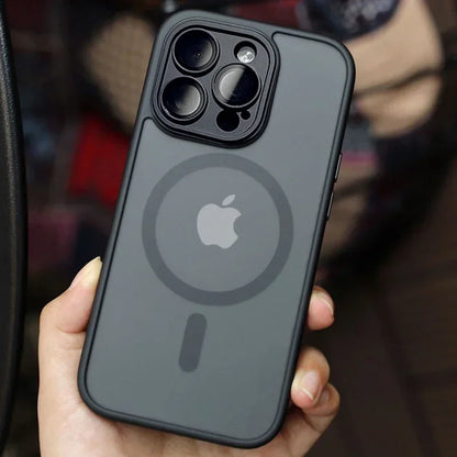 Luxury Armor Magnetic Matte Translucent Case For iPhone 16 15 14 Plus 13 12 11 Pro Max Case For Magsafe Wireless Charge Cover