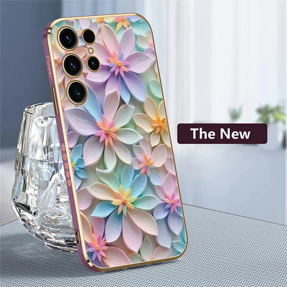 S25 Ultra Soft Silicone Case For Samsung Galaxy S22 S21 S25 Plus S24 FE S24 Plus Shockproof Flower Pattern Plating Cover