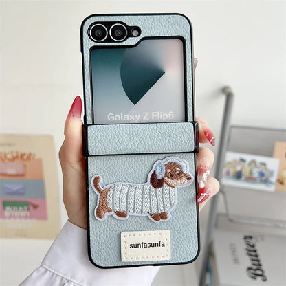Cartoon PU Leather Shockproof Phone Case for Samsung Galaxy Z Flip 6 5 4 3 Flip6 Flip5 Flip4 Flip3 5G Hinge Protective Cover