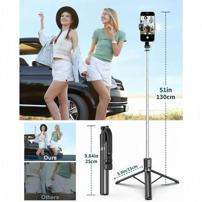 Portable selfie stick tripod, adjustable beauty fill light Bluetooth remote control for iPhone Samsung phone