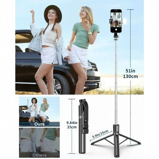 Portable selfie stick tripod, adjustable beauty fill light Bluetooth remote control for iPhone Samsung phone