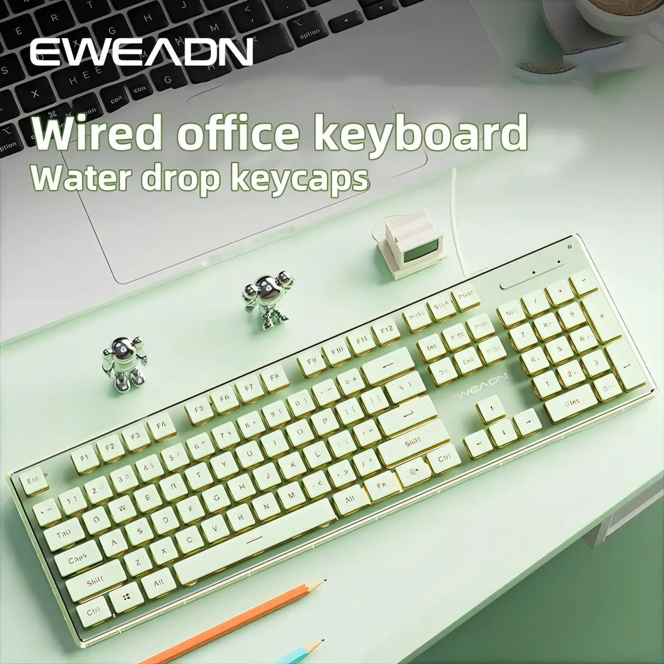 EWEADN V3 Gaming USB only Wired film Keyboard, 104 Keys Full Size All-Metal Panel, for Games and Office, Desktop, Laptop
