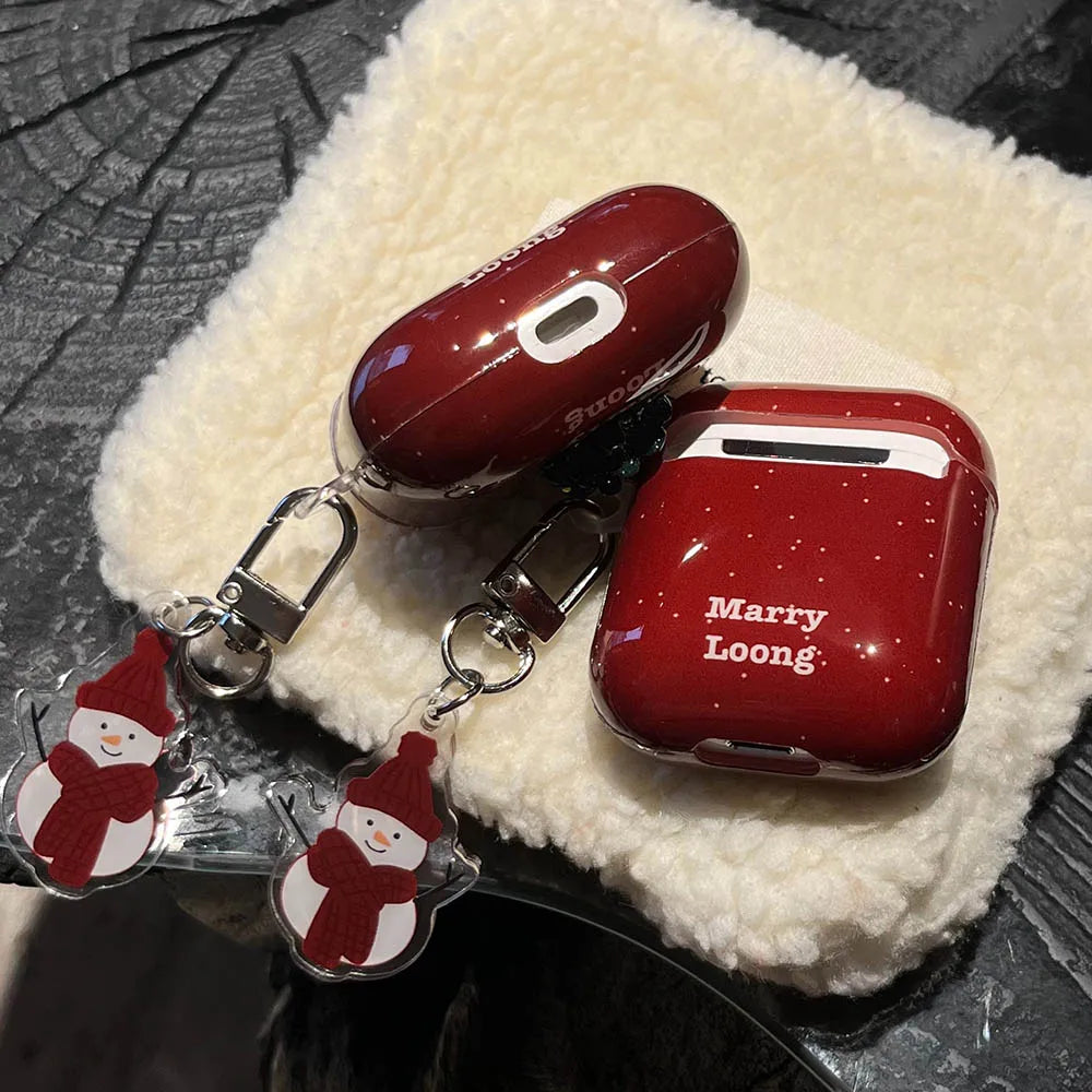 Merry Christmas Tree New Year Soft Cover For AirPods 4 ANC AirPods 1 2 3 Pro 2 Protective Case With Snowman Keychain Xmas Gift