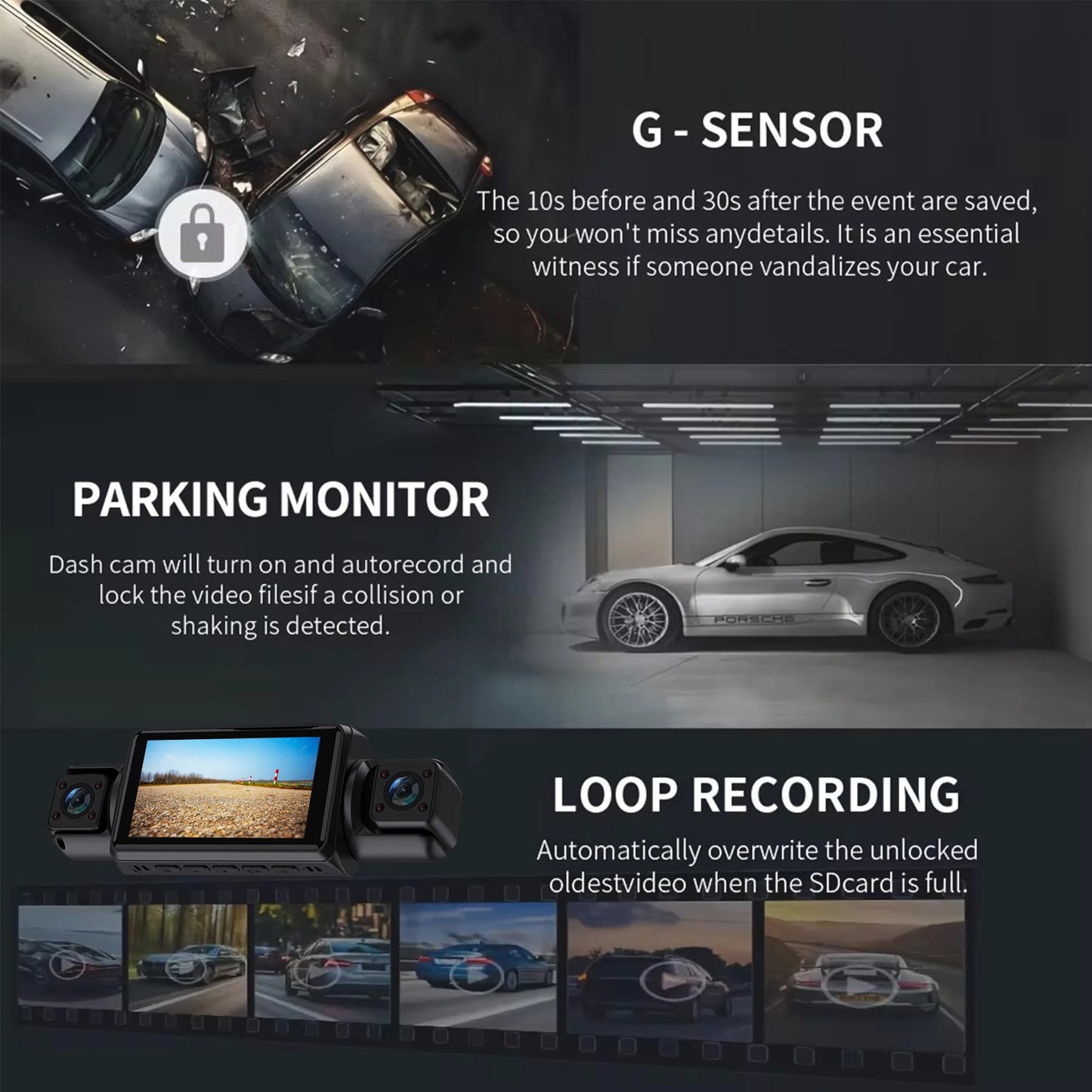 Car Dash Cam 4 Channel Black Box WiFi Driving Camera FHD 1080P Front Left Right Rear Night Vision Loop Recording add Hardwire ki