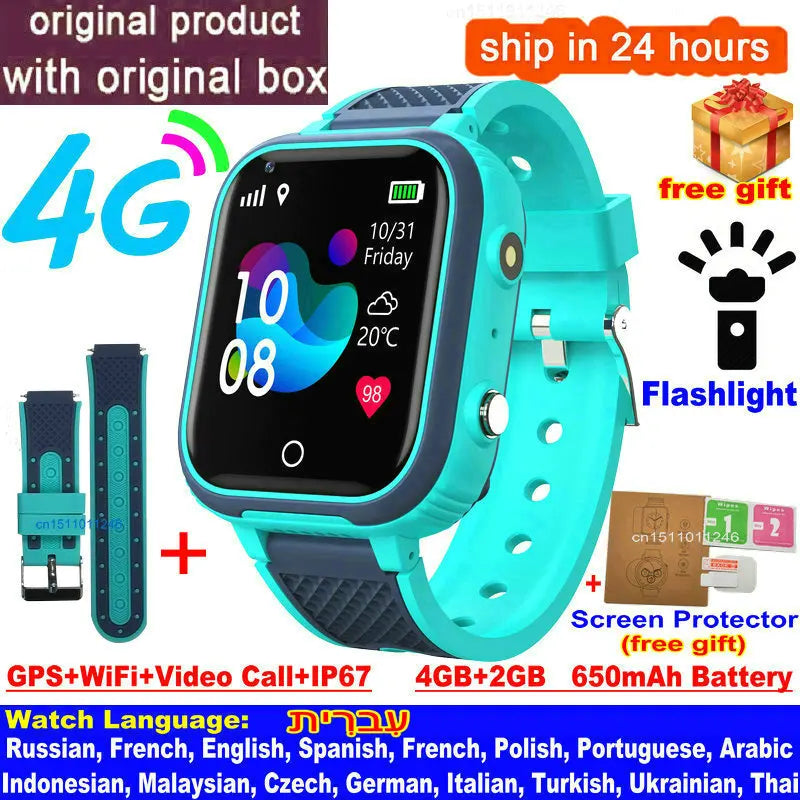 New 4G Smart Watch Kids GPS WIFI Video Call SOS IP67 Waterproof LT21 Child Smartwatch Camera Voice Monitor Tracker Location