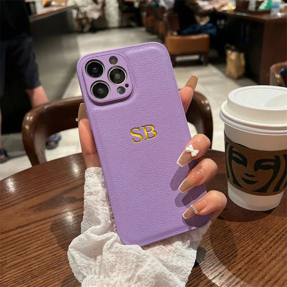 Personalized Phone Case For iPhone 16 15 14 13 12 11 Pro Max Plus Luxury PU Leather Customized Initials Name Gift Cover