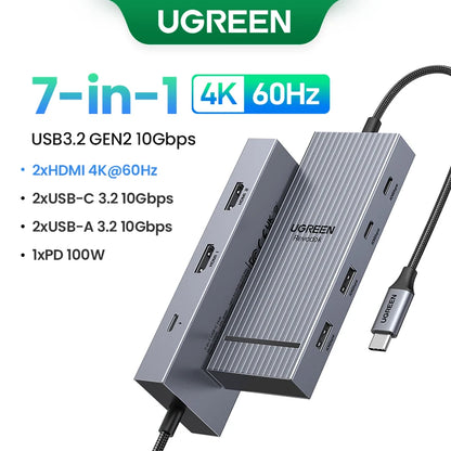 UGREEN USB C HUB 10-in-1 4K60Hz HDMI USB3.2 10Gbps PD100W RJ45 SDTF USB Splitter for Laptop Macbook Pro Air iPad Docking Station