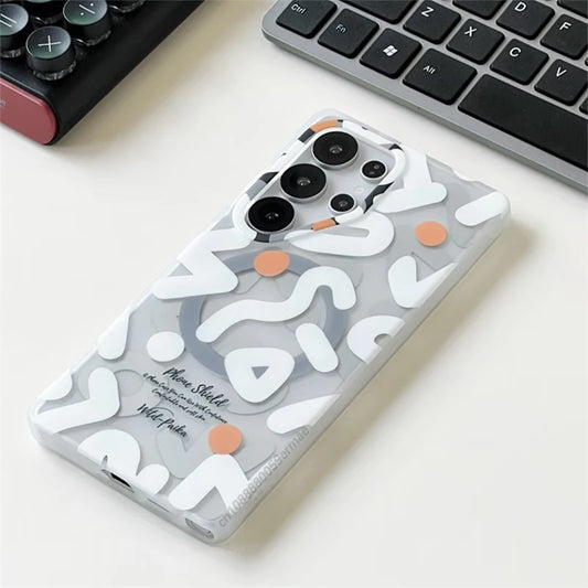 Fashion Graffiti Matte Magsafe Phone Case for Samsung Galaxy S25 S24 Ultra Plus Magnetic Wireless Charging Frosted PC Hard Cover