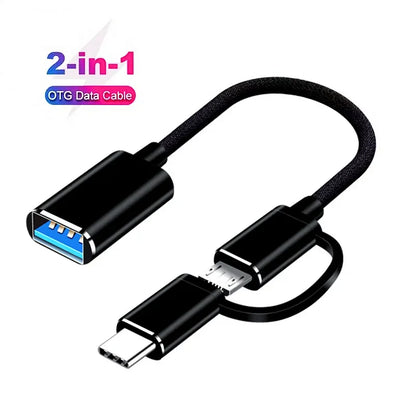 2-in-1 Micro USB USB C to USB3.0 OTG Cable Adapter New Condition Type C Male USB Female Converter MacBook Pro Charging Function