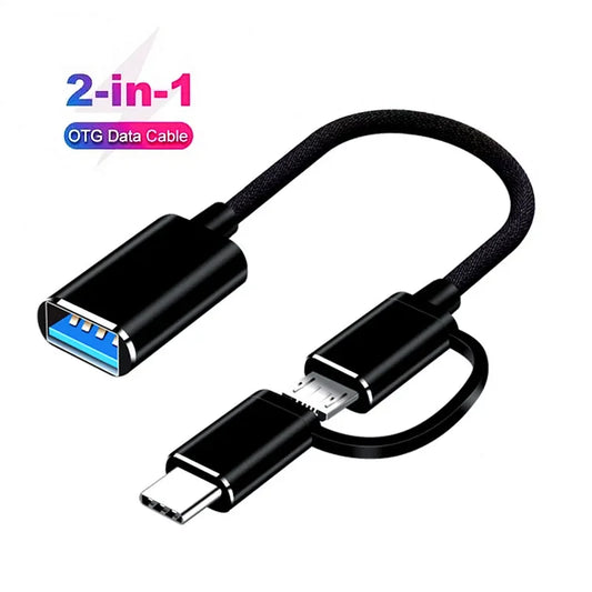 2-in-1 Micro USB USB C to USB3.0 OTG Cable Adapter New Condition Type C Male USB Female Converter MacBook Pro Charging Function