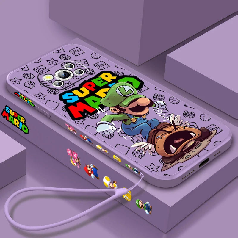 S-Super M-Marios B-Bros Liquid Left Rope For Xiaomi Mi Poco X6 X5 X4 X3 M6 M5 M5S M4 M3 F5 F4 F3 Pro 5G Cover Phone Case