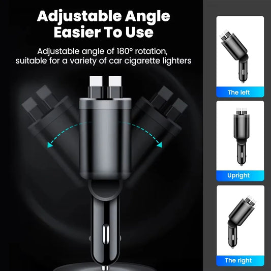 5 IN 1 Retractable Car Charger USB Type C PD Retractable Cable For iPhone Samsung Fast Charging Cord Cigarette Lighter Adapter