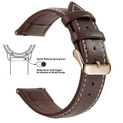 Top Grain Genuine Leather Watch Band, Quick Release 12/14/16/18/19/20/21/22/24 mm Watch Straps, Replacement Bands for Men Women