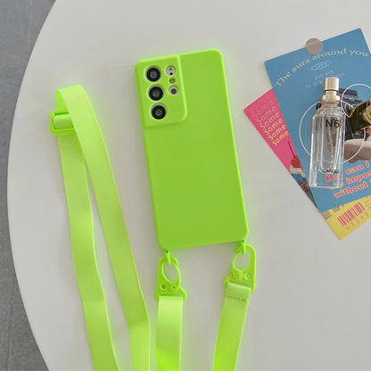 Crossbody Lanyard Necklace Case For Samsung Galaxy A32 A22 A12 A52 S21 S20 FE S22 S23 Ultra Plus Soft Silicone Cord Strap Cover