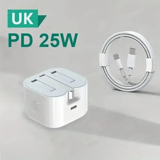 Foldable UK Plug USB-C Port Fast Charging QC3.0 PD 25W Type C Quick Charge For iPhone 16 15 Travel Wall Charger Power Adapter