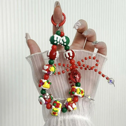 Christmas Mobile Phone Lanyard Cake Hand-painted Creative Beaded Mobile Phone Chain Car Keychain Pendant Earphone Accessories