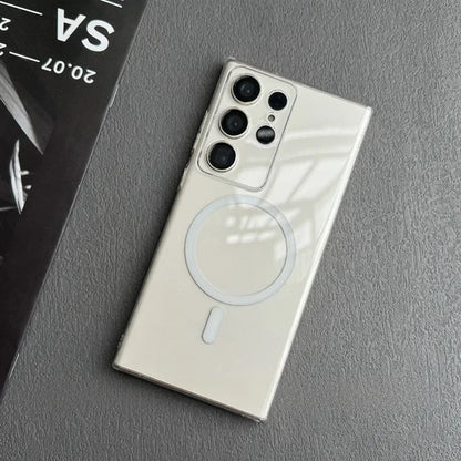 Glossy Transparent Ultra Thin PC Magsafe Case for Samsung Galaxy S25 S24 S23 Ultra S22 Plus Wireless Charging S25 Plus Cover