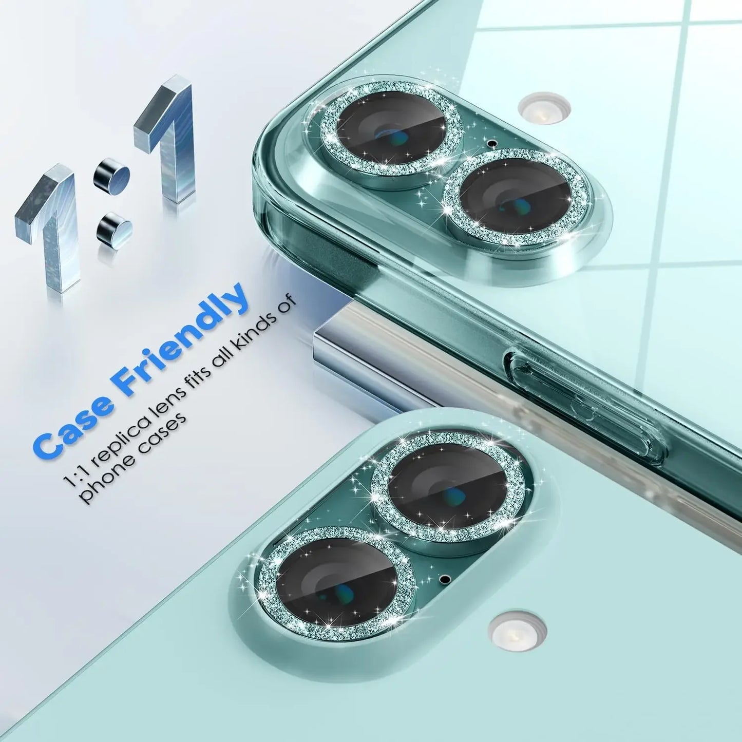 2-3Pcs For IPhone 16 15 14Pro Max Camera Lens Protector [Glitter Decoration] Ultra-HD Tempered Glass Cover Protective Ring