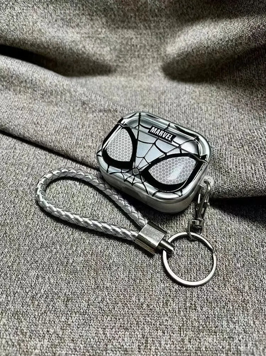 Silver Spiderman Plating Shockproof TPU Earphone Cover For Airpods Pro 2 Case/Airpods 1/2/3/4 Case With Lanyard Keychain Funda