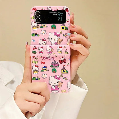 Cute Cartoon Sanrio Hello Kitty Phone Case For Samsung Galaxy Z Flip 6 5 Candy Colorful Hard Cover For Z Flip 3 4 With Lanyard