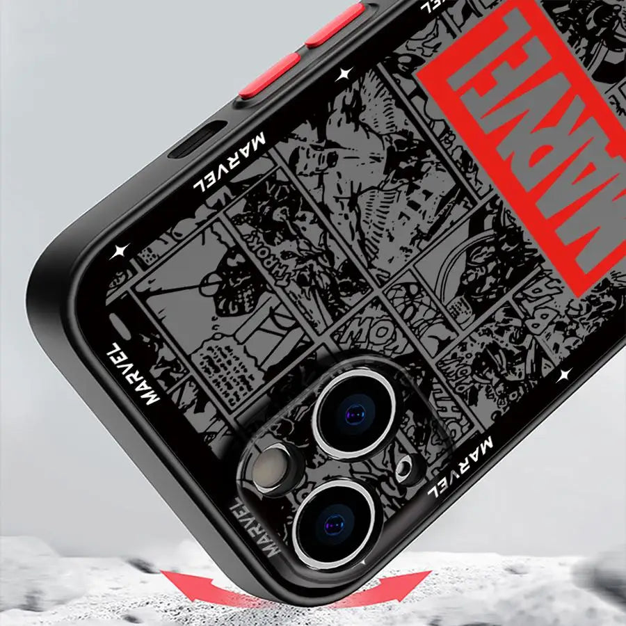 Phone Case for iPhone 16 15 11 12 13 14 Pro Max 16 Plus 12 Mini 7 8 MAX 16e Matte Soft Cover Shell Marvel Ironman Cool Logo