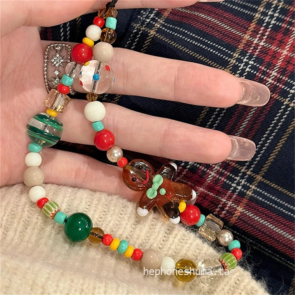 Cute Christmas Phone Chain Pendant Wrist Strap Anti-lost Lanyard Festival For iPhone Decorative Strap Bracelet Phone Accessories