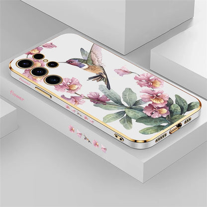 Phone Case For Samsung Galaxy S24 S21 FE S 25 Ultra S25 Plus 5G S23 FE S 24 S22 Plus Flower Bird Plating Protective Cover