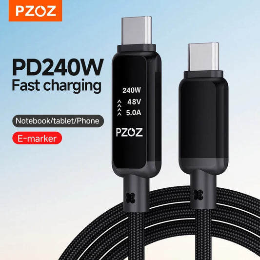 PZOZ 240W USB C Cable For iPhone Air 17 16 15 Pro Max Supercharge For iPad Macbook Xiaomi Samsung Fast Charger 2m Type C Cable