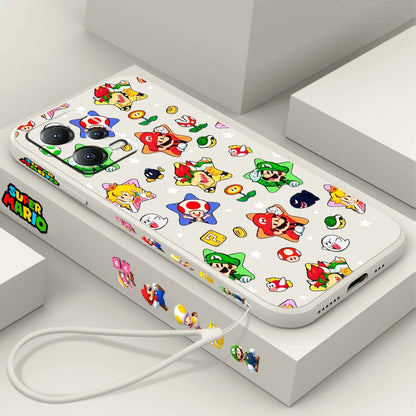 S-Super M-Marios B-Bros Cute Liquid Left Rope For Xiaomi Redmi Note 13 12 12S 12R 11 11T 11S 10 10S Pro Plus 5G TPU Phone Case