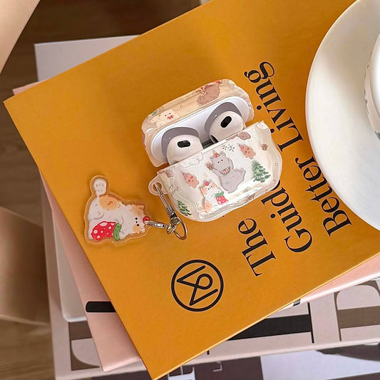 Cute merry Christmas cartoon cat happy animal earphone case wireless bluetooth charging box for apple airpods 4 pro 2nd 2 3 1